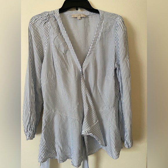 Loft Striped Wrap Tie Waist Blouse - Picture 2 of 8